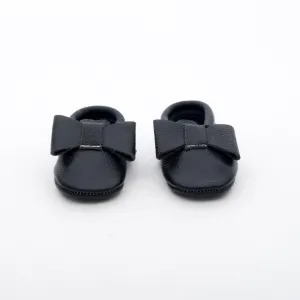 Ribbon Baby Leather Moccasins Black Beauty