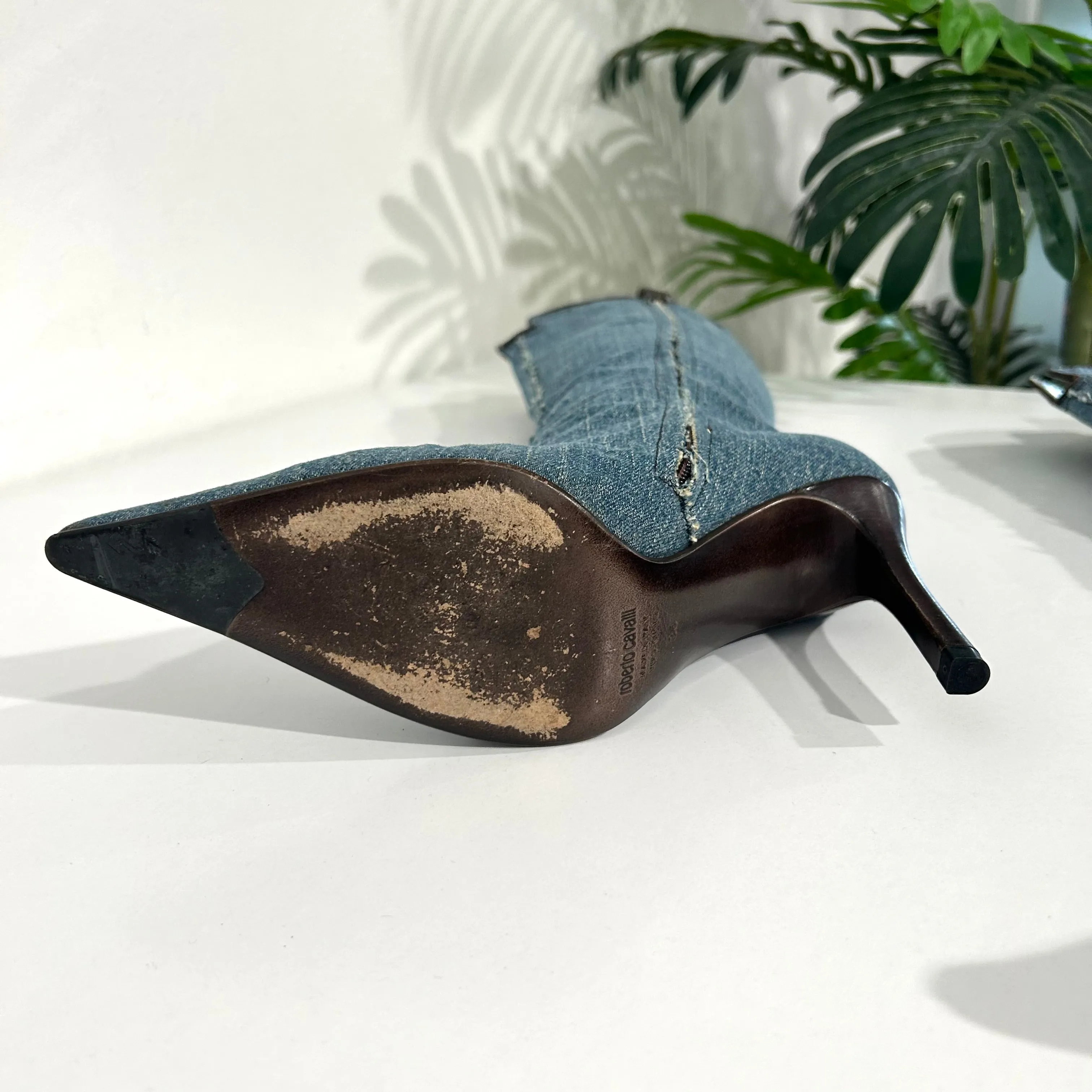 Roberto Cavalli Rose Embroidered Denim Boots