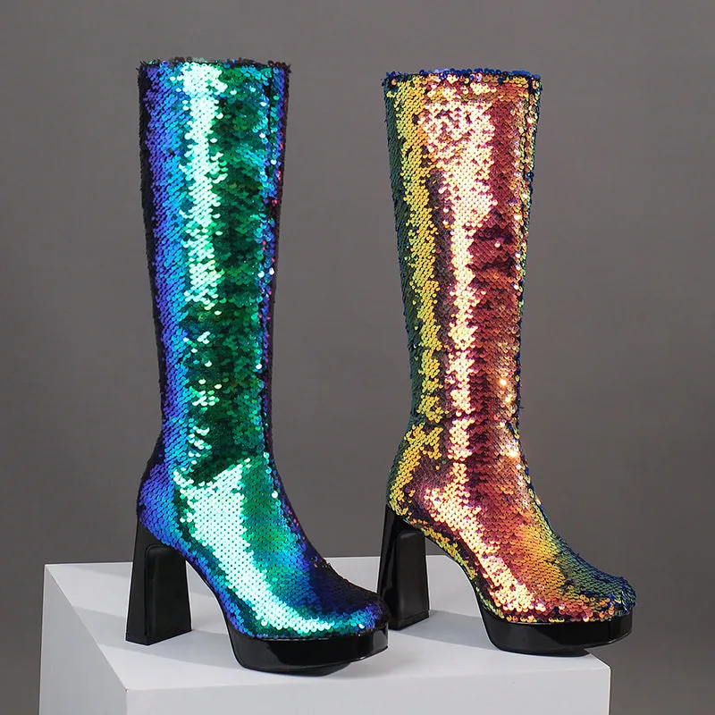 Sequin Green Boots for Women