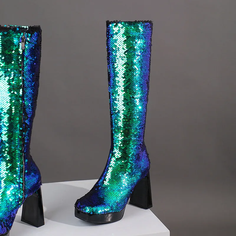 Sequin Green Boots for Women