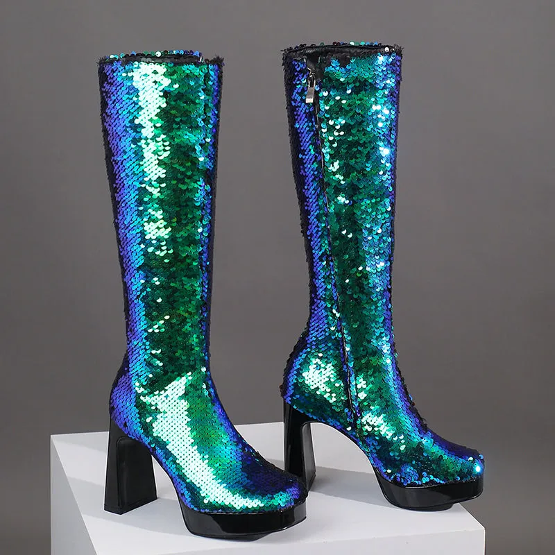 Sequin Green Boots for Women