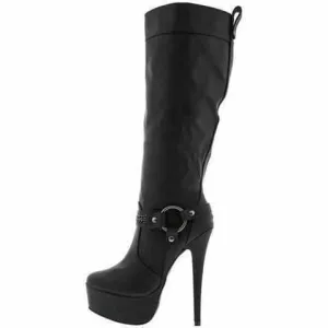 Sexy Black Silver Chain Platform Knee High Dress Boots