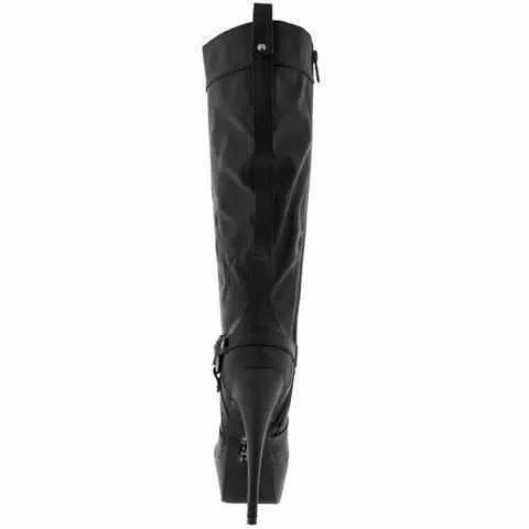 Sexy Black Silver Chain Platform Knee High Dress Boots