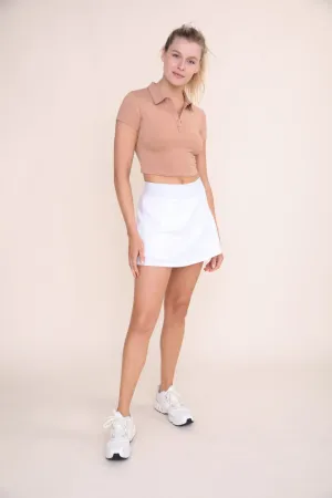 Short Sleeve Cropped Polo - Mud