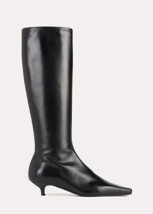Slim leather-suede knee-high boots black