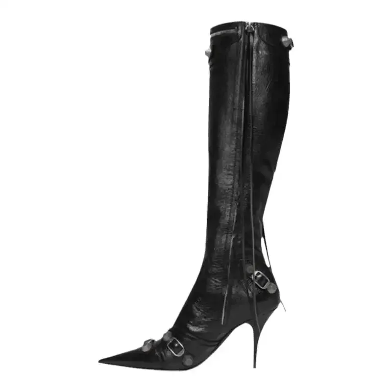 Sohiwoo New Women Knight High Boots Fashion Tassels Side Zippers Ladies Elegant Pointed Toe Long Booties Women's Footwear
