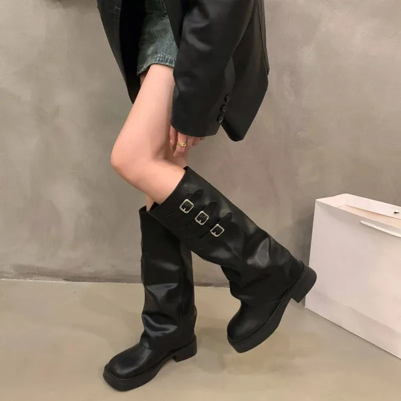 Sohiwoo Retro Style Knee High Boots Women Fashion Ladies Slip On Knight Long Boots Autumn Winter Women's Footwear