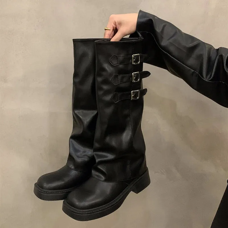 Sohiwoo Retro Style Knee High Boots Women Fashion Ladies Slip On Knight Long Boots Autumn Winter Women's Footwear