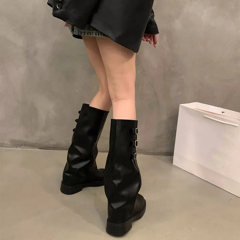 Sohiwoo Retro Style Knee High Boots Women Fashion Ladies Slip On Knight Long Boots Autumn Winter Women's Footwear