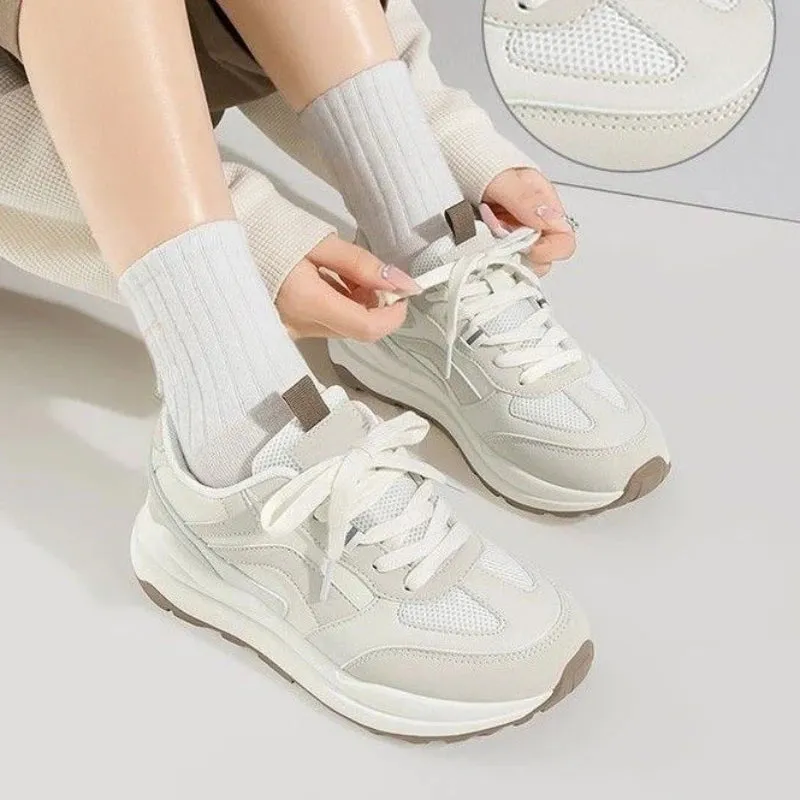 Sohiwoo Versatile Women's Casual Trendy Thick-soled Dad Shoes Spring New Style Slip-on Sneakers Fashionable Net Red Sports Shoes