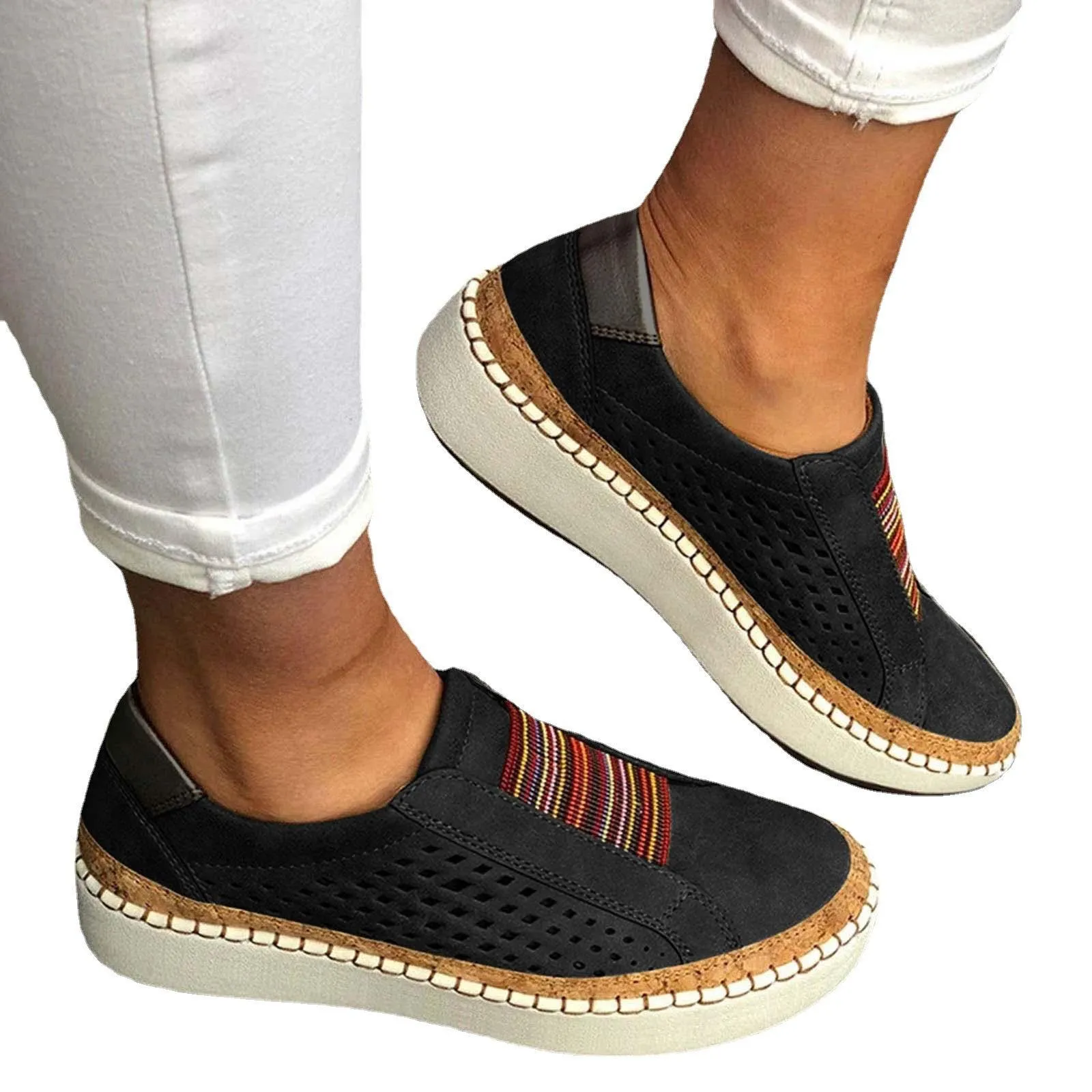 Sohiwoo Women's Slip-Ons Plus Size Outdoor Daily Flat Heel Round Toe Casual Faux