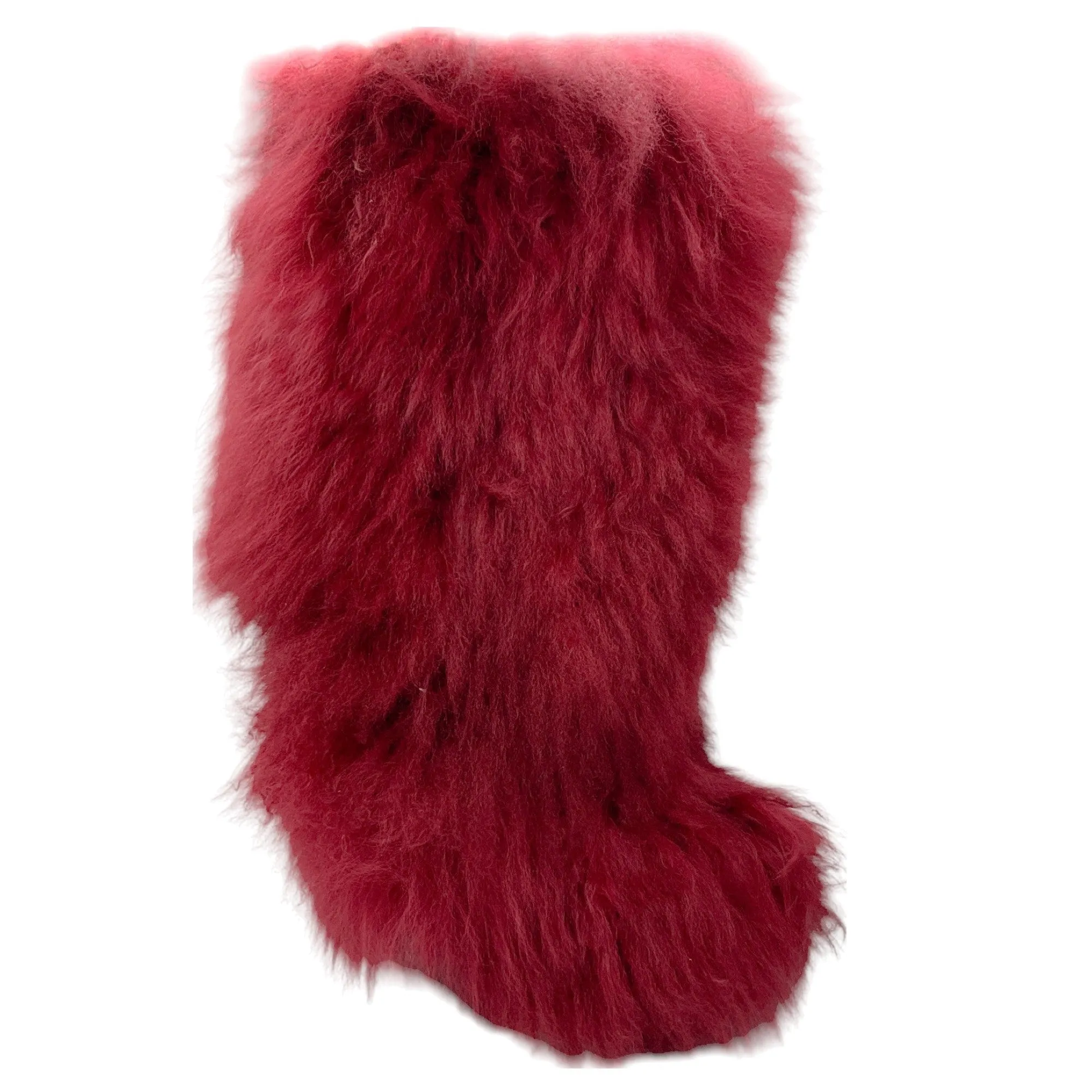 Sonia Rykiel Burgundy Knee-High Lamb Fur Boots