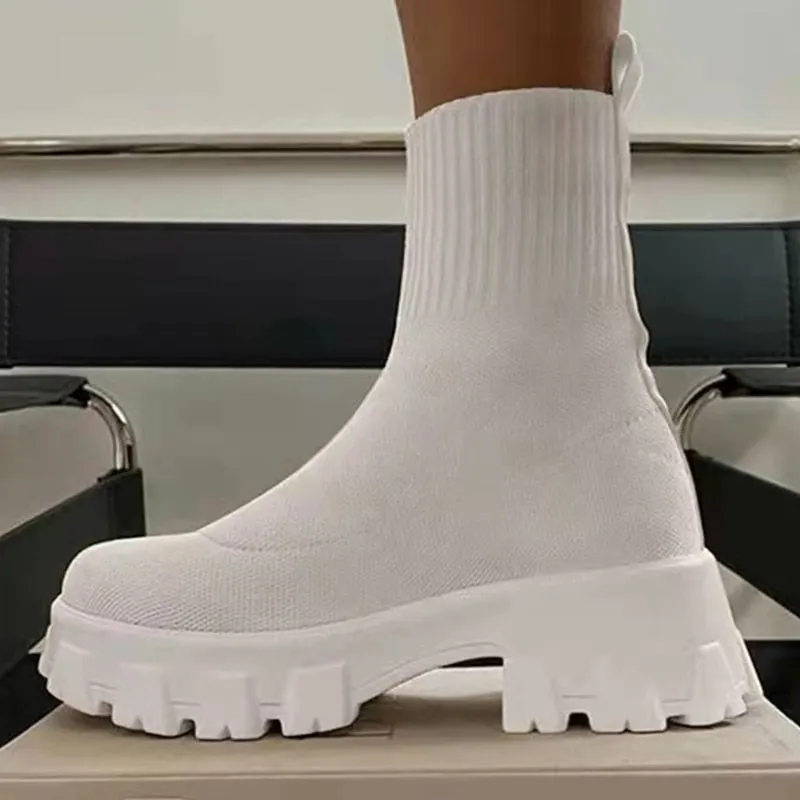Sonicelife  Women Boots White Black Platform Botas Mujer 2024 New Winter Boots Shoes For Women Heels Platform Shoes Short Ankle Boots Female