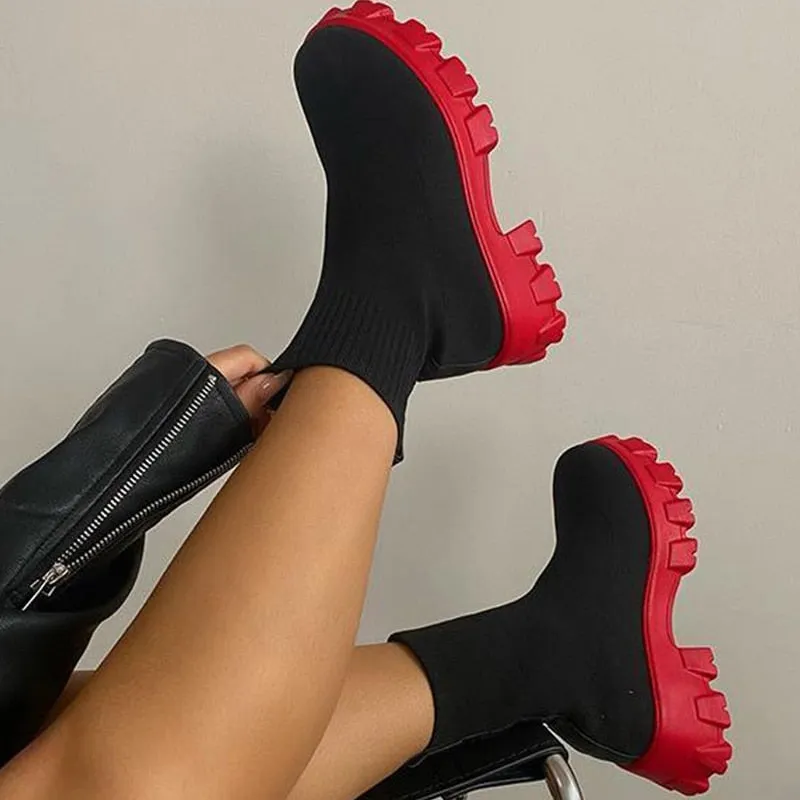 Sonicelife  Women Boots White Black Platform Botas Mujer 2024 New Winter Boots Shoes For Women Heels Platform Shoes Short Ankle Boots Female