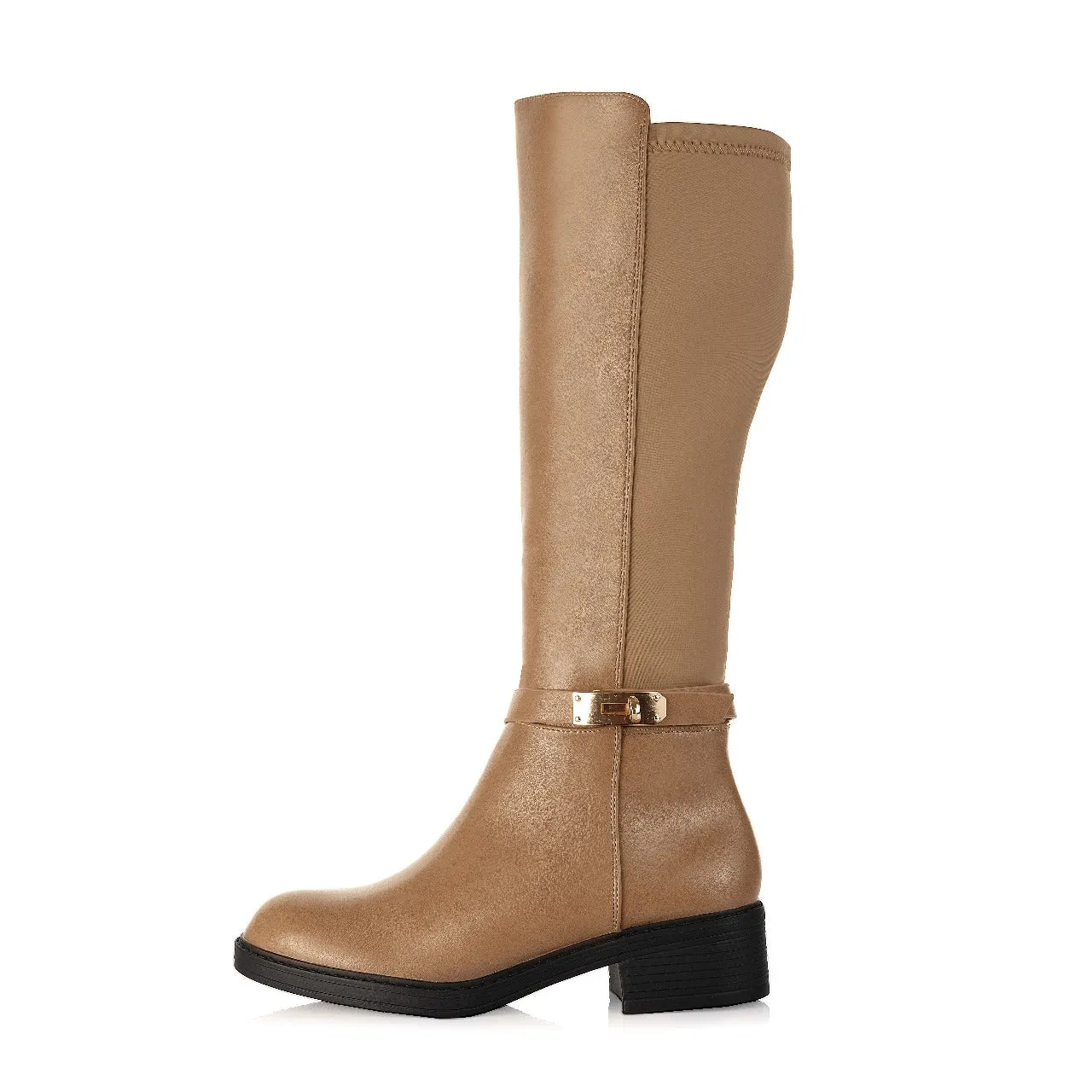 Stretch Panel Knee-High Boots