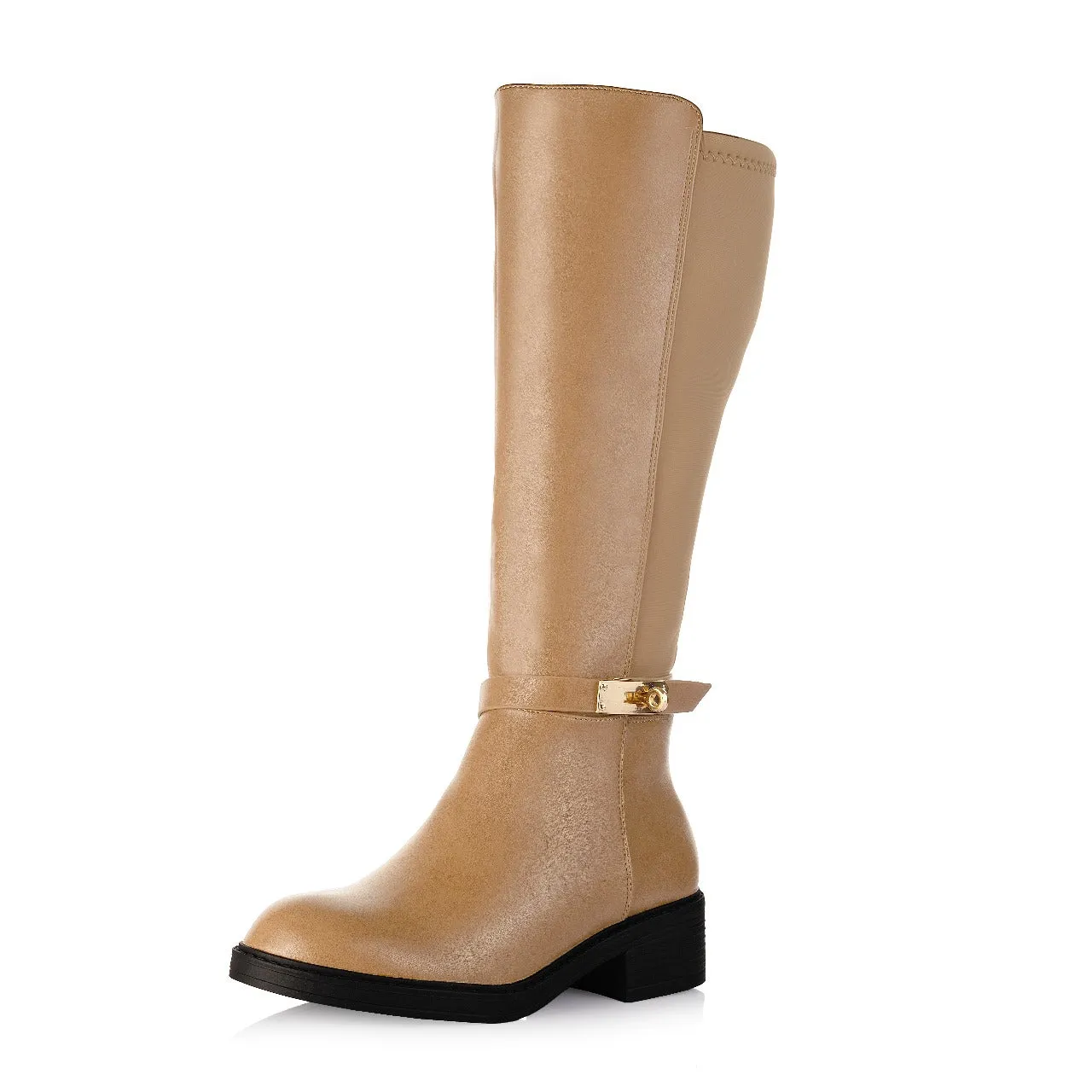 Stretch Panel Knee-High Boots
