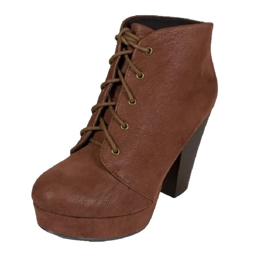 Suede Lace Tie Block Heel Bootie