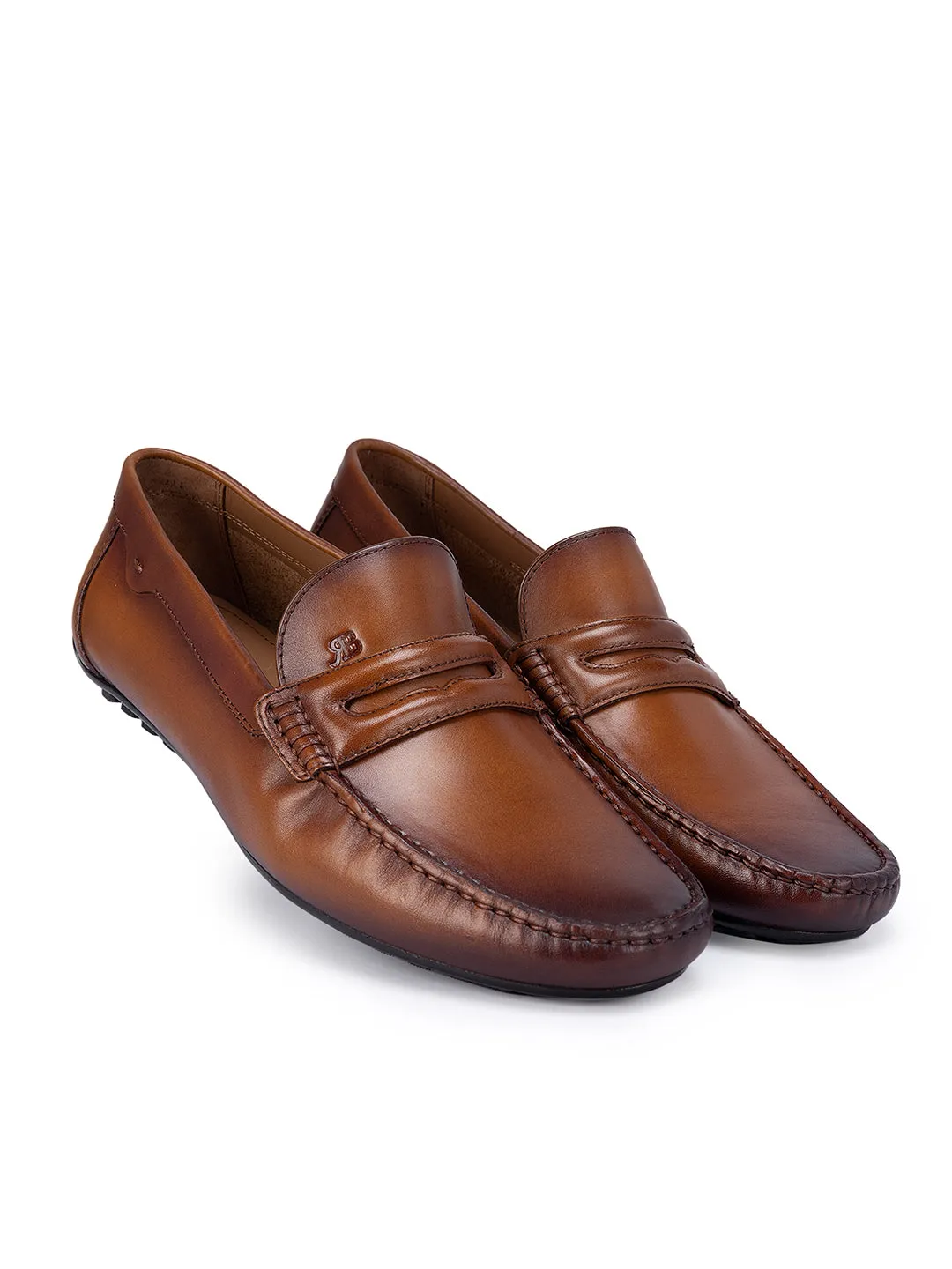 Tan Leather Moccasins With Panel