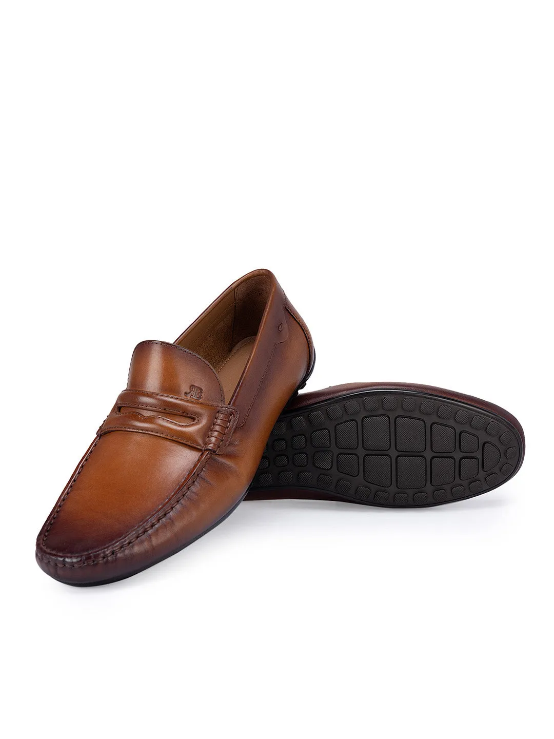 Tan Leather Moccasins With Panel