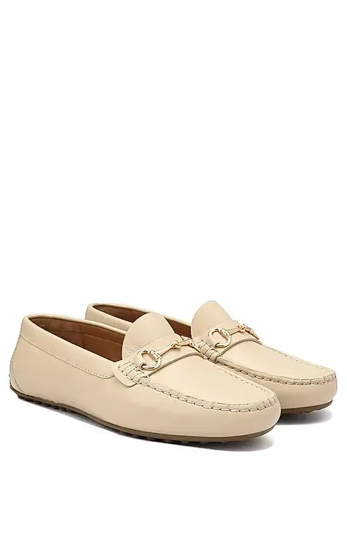 White Leather Moccasins With Buckle