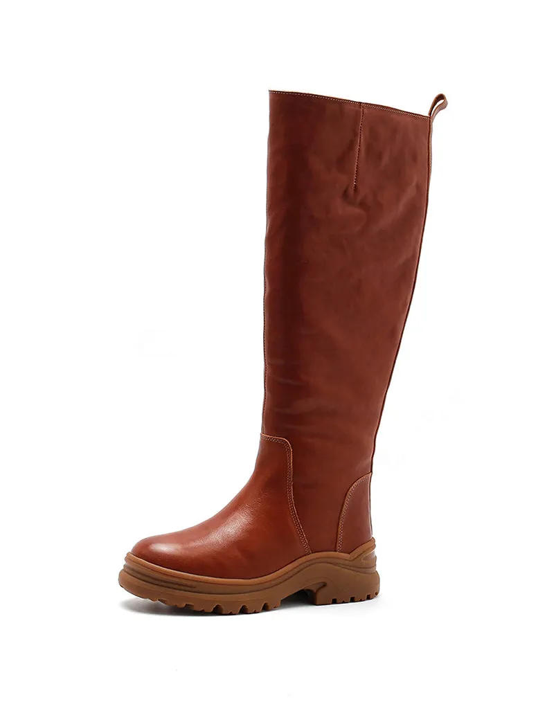 Winter Genuine Leather Handmade Long Boots with Fur 34-41