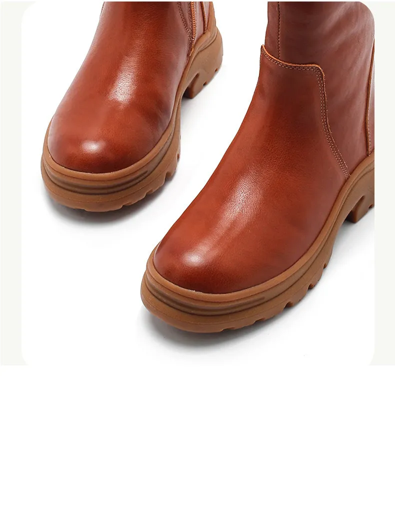Winter Genuine Leather Handmade Long Boots with Fur 34-41