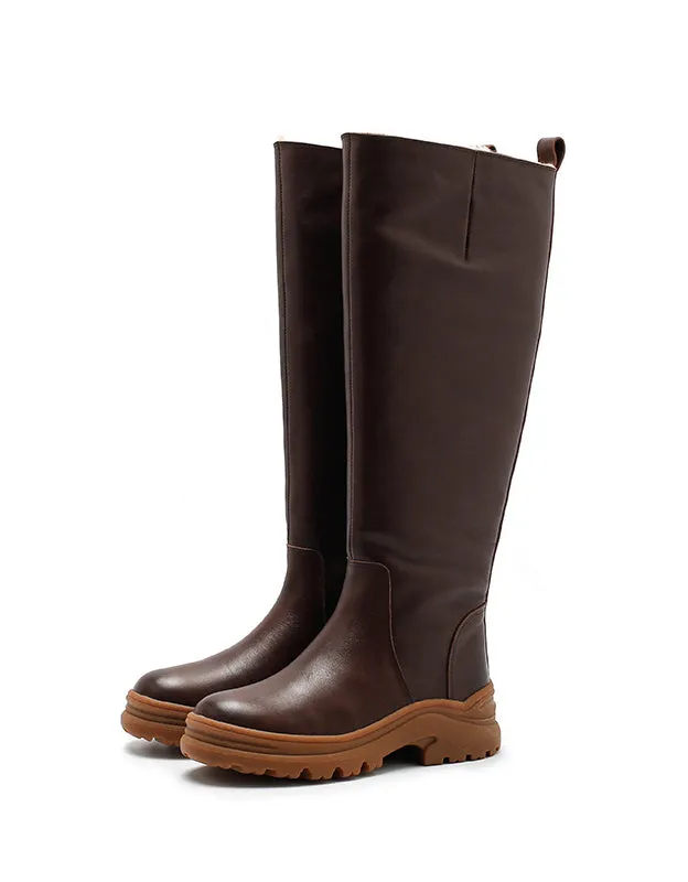 Winter Genuine Leather Handmade Long Boots with Fur 34-41