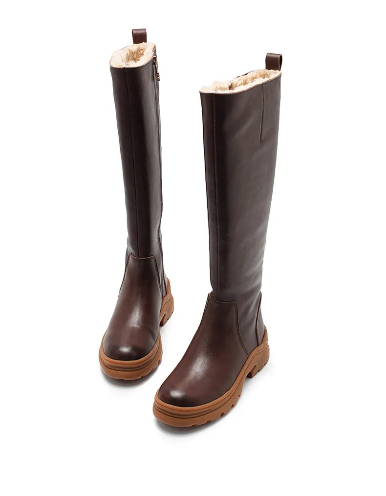 Winter Genuine Leather Handmade Long Boots with Fur 34-41