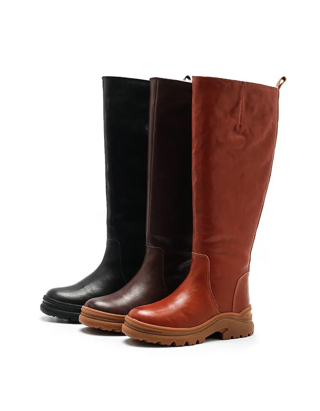 Winter Genuine Leather Handmade Long Boots with Fur 34-41