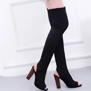 Women Stretch Faux Slim Peep Toe High Boots Over The Knee Boots High Heels Shoes