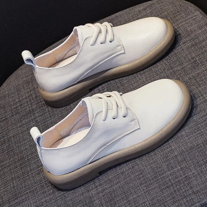 Women's Leather Lace-Up Oxfords Round Toe Shoes