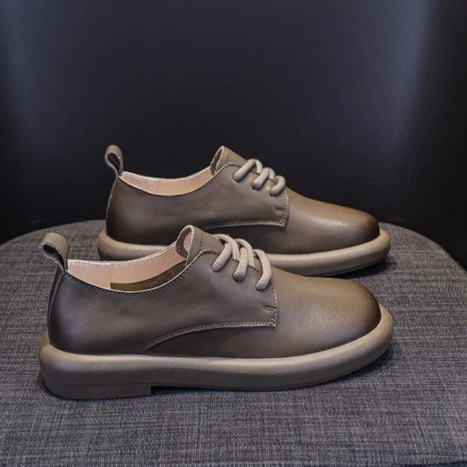 Women's Leather Lace-Up Oxfords Round Toe Shoes