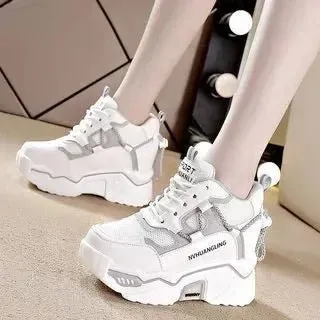 Women's Platform Sneakers – Mesh Upper, Rubber Outsole