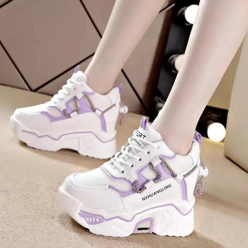 Women's Platform Sneakers – Mesh Upper, Rubber Outsole
