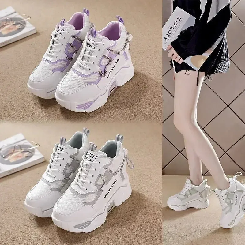 Women's Platform Sneakers – Mesh Upper, Rubber Outsole