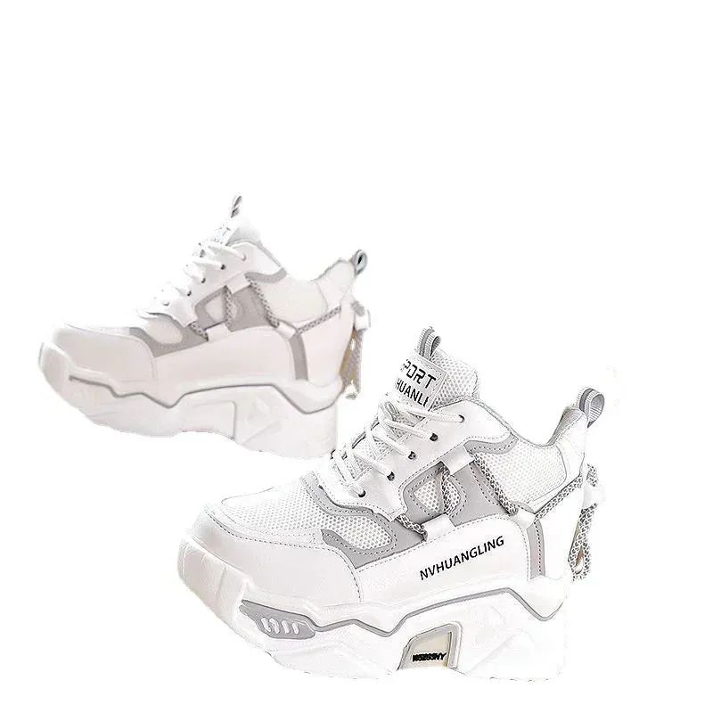Women's Platform Sneakers – Mesh Upper, Rubber Outsole