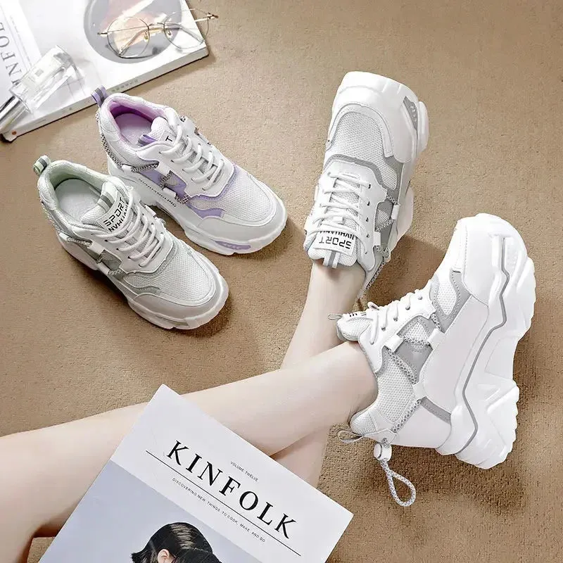 Women's Platform Sneakers – Mesh Upper, Rubber Outsole