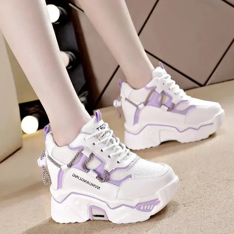 Women's Platform Sneakers – Mesh Upper, Rubber Outsole