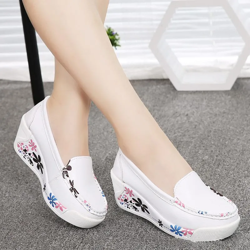 Women's platform wedge slip on nursing loafer shoes floral print casual shoes for mom