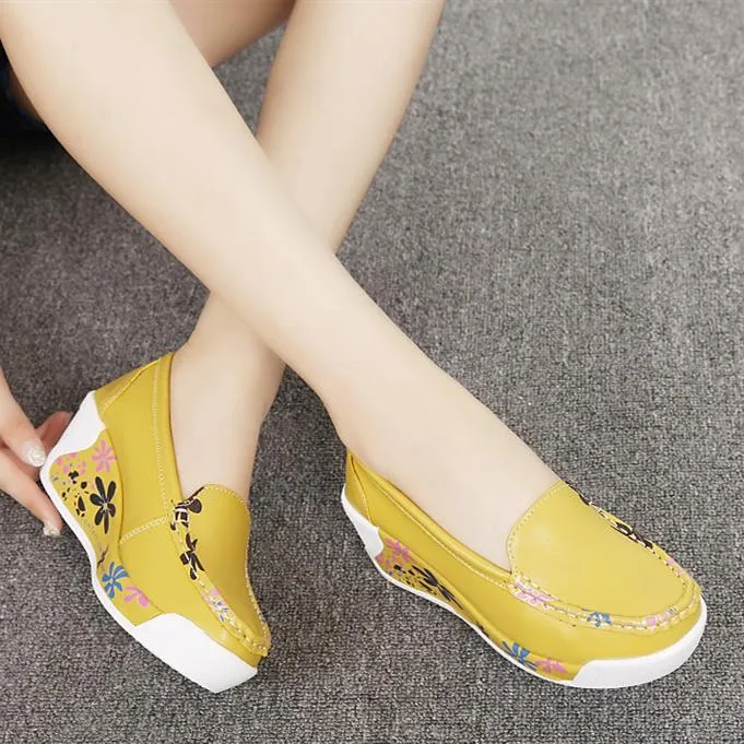 Women's platform wedge slip on nursing loafer shoes floral print casual shoes for mom