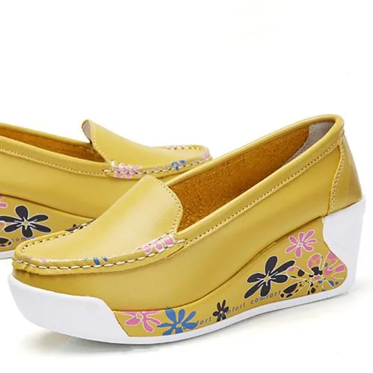 Women's platform wedge slip on nursing loafer shoes floral print casual shoes for mom