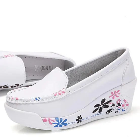 Women's platform wedge slip on nursing loafer shoes floral print casual shoes for mom
