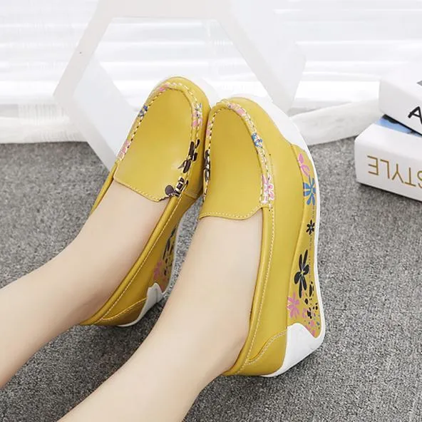 Women's platform wedge slip on nursing loafer shoes floral print casual shoes for mom