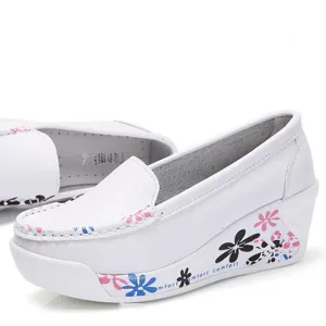 Women's platform wedge slip on nursing loafer shoes floral print casual shoes for mom
