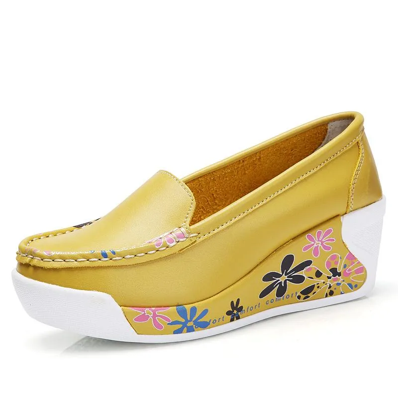 Women's platform wedge slip on nursing loafer shoes floral print casual shoes for mom