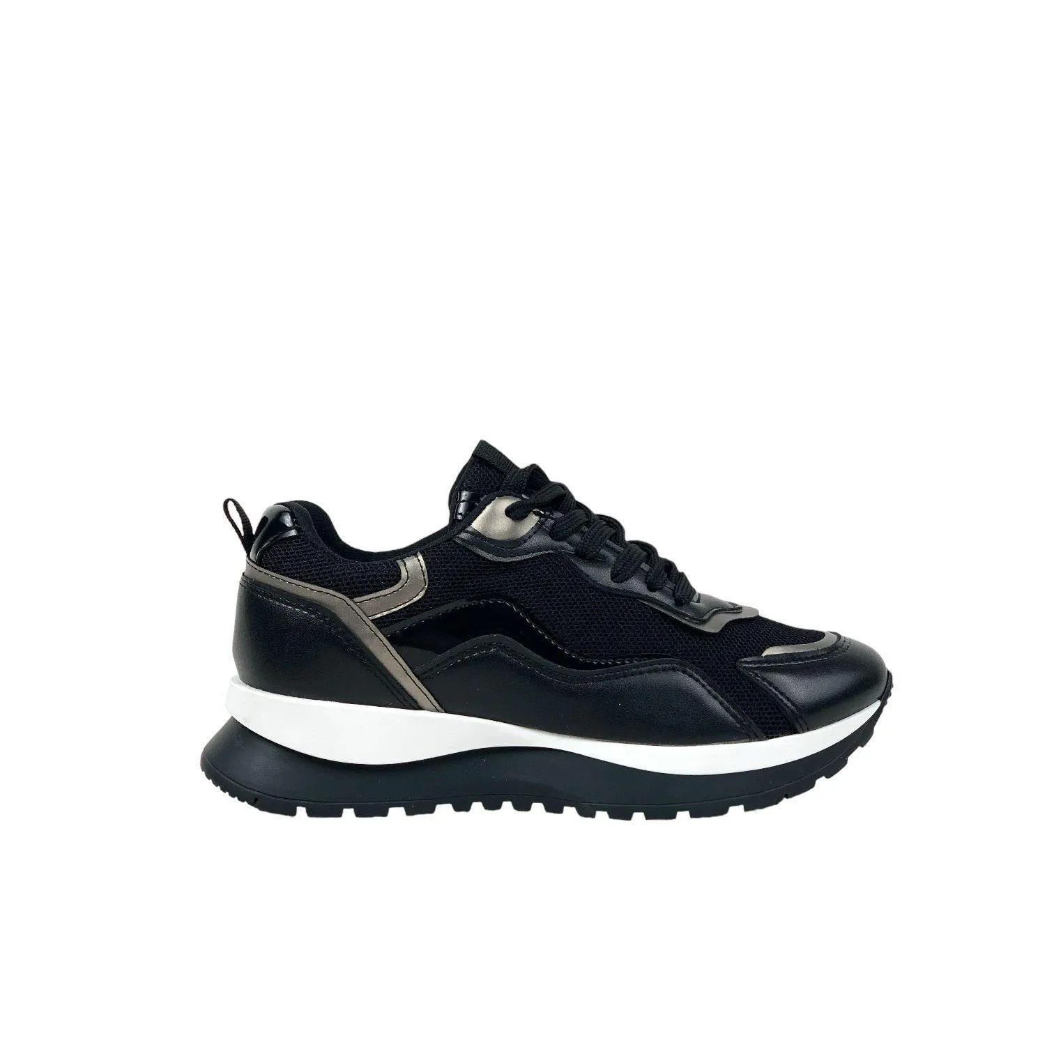 Women's Sedf Black Mesh Lace Up Summer Daily Walking Sports Sneaker 3 Cm