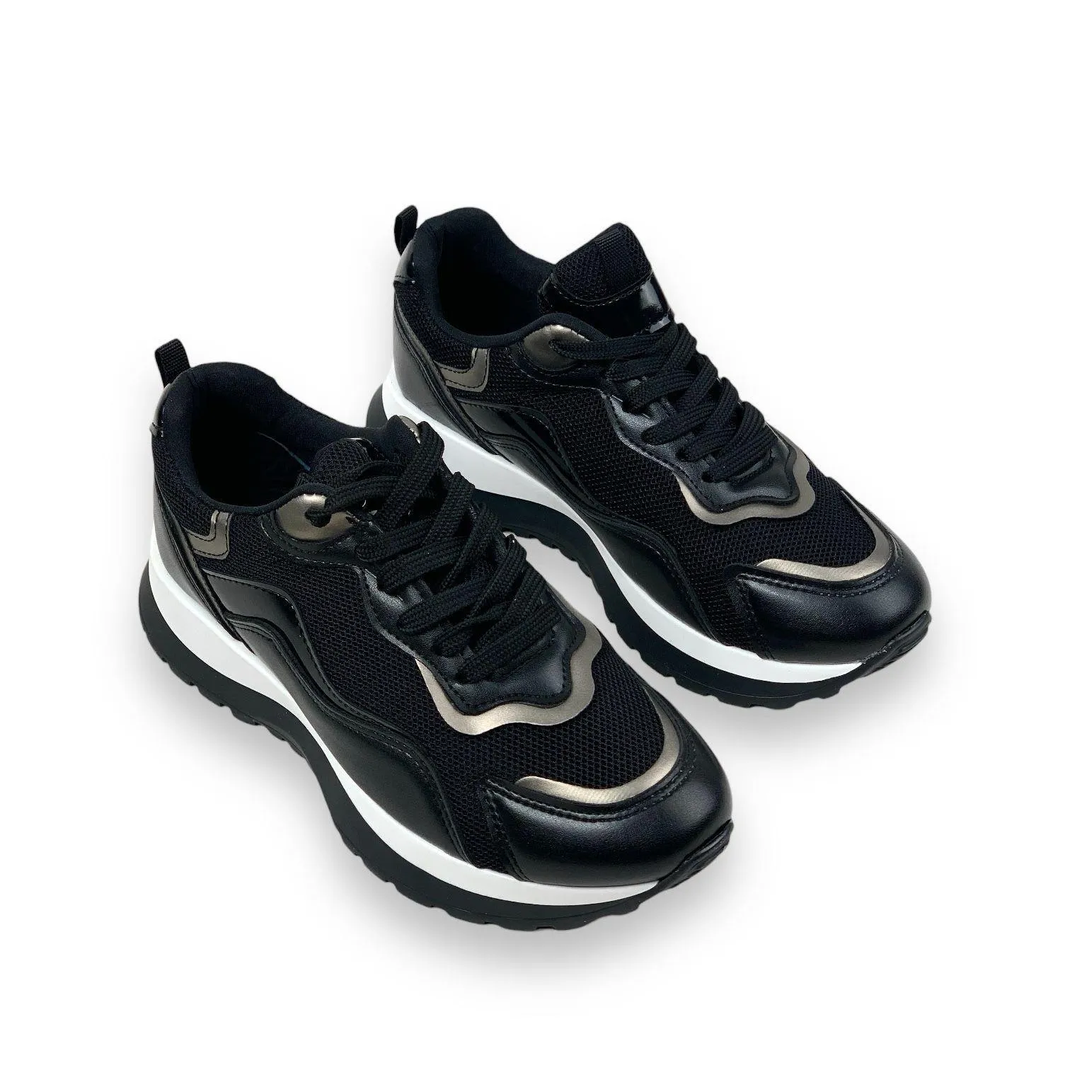 Women's Sedf Black Mesh Lace Up Summer Daily Walking Sports Sneaker 3 Cm