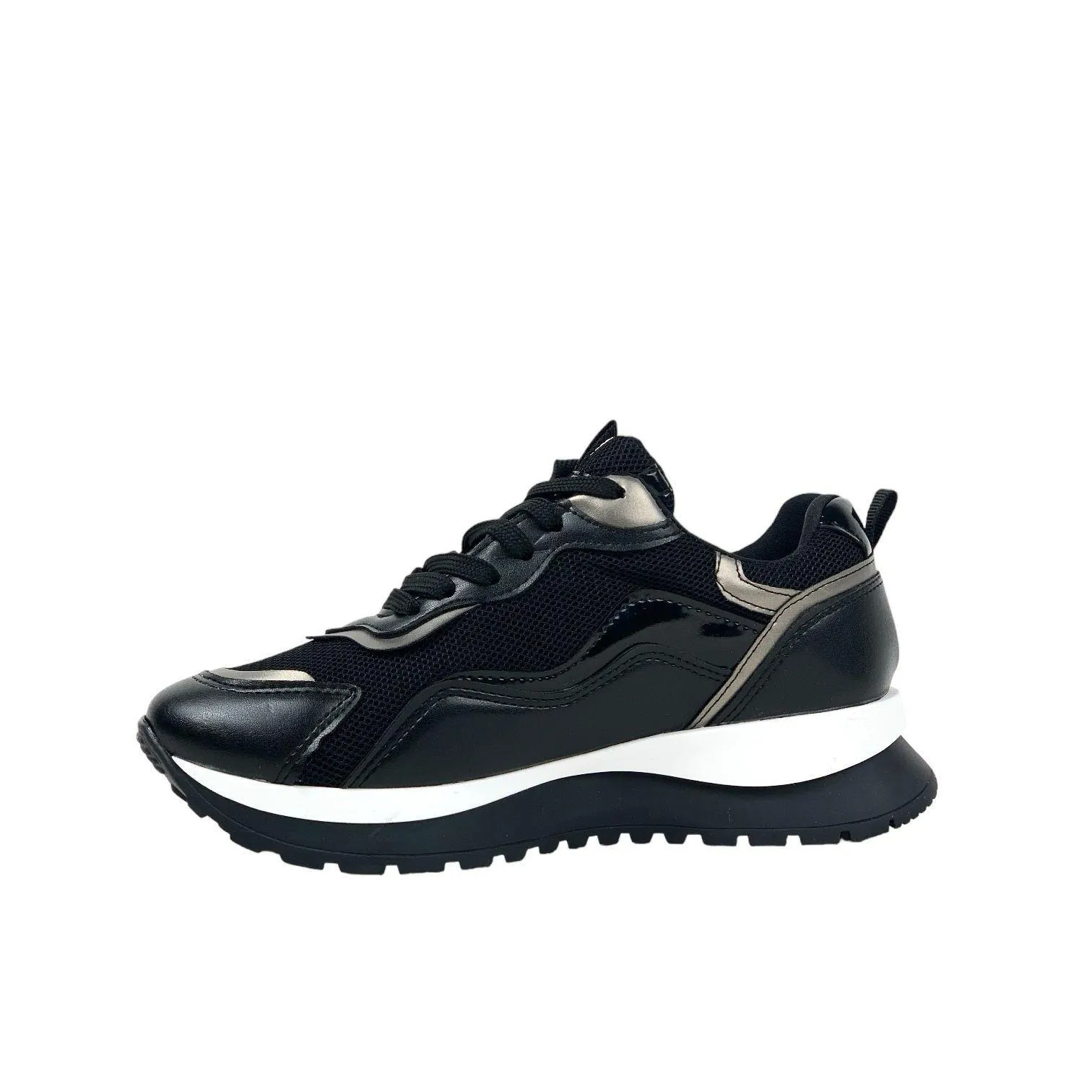 Women's Sedf Black Mesh Lace Up Summer Daily Walking Sports Sneaker 3 Cm