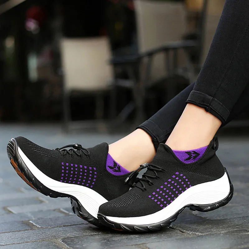 Women's summer mesh breathable elastic lace-up socks sneakers