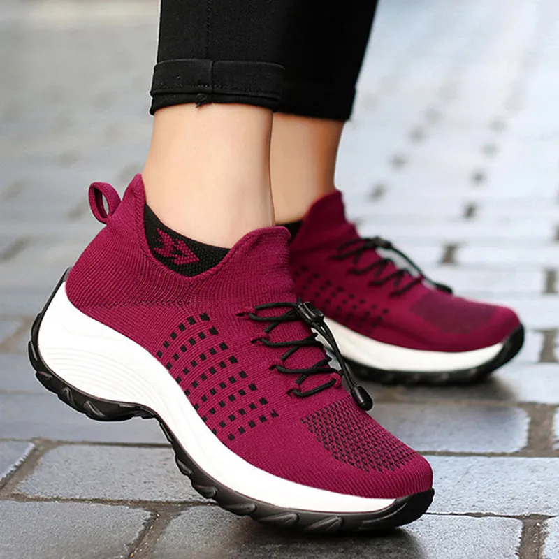 Women's summer mesh breathable elastic lace-up socks sneakers